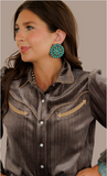 Howdy Hanny Women's Brown Velvet Pearl Snap Shirt
