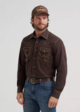 Wrangler Men's Retro® Premium Western Snap Solid Shirt in Bark