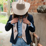 Fringe Scarves Boli™ - Gettin' Western - Tan & Blue Plaid