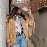 Fringe Scarves Boli™ - Gettin' Western - Tan & Blue Plaid