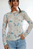 Coastal Cowgirl Sheer Mock Neck Top: Medium/Large