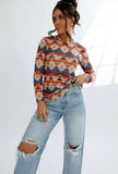 Aztec Sheer Mock Neck Top