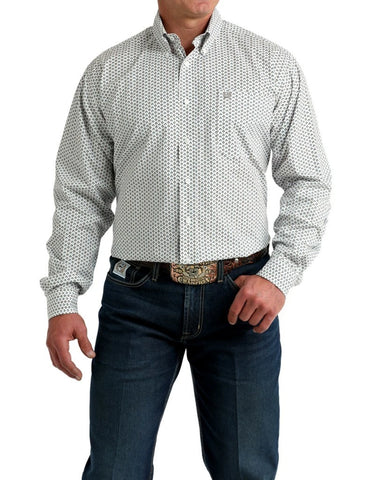 Cinch Men's Geometric White Stretch Long Sleeve