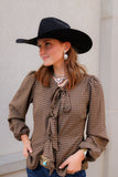 Howdy Hanny Women's Tie Top, Brown Gingham