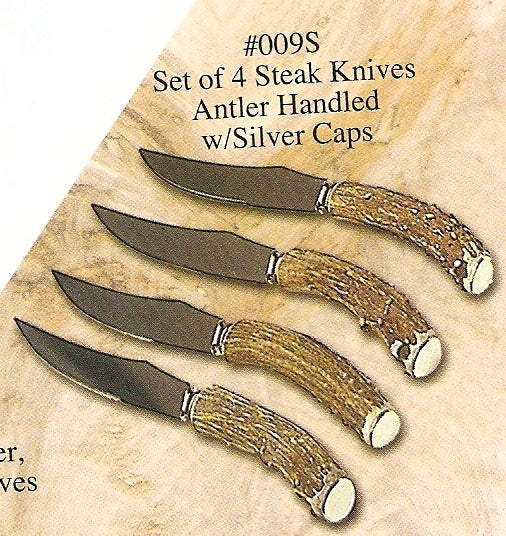 Serrated Stag Steak Knife Set  Set of 4 Stag Antler Handle Serrated Steak  Knives