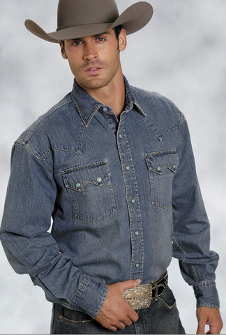 Denim Shirt with Turquoise snaps