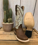 Corral Teen Youth Bone and Tan Embroidered Sq. Toe Boot